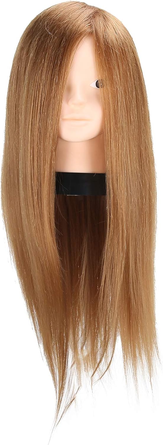 Hair Styling Braiding Mannequin Head, Hairdressing Training Head with High Temperature Fiber, Lifelike Practice Mannequin for Braiding Perming Cutting, Without Makeup for Students (Golden Brown)
