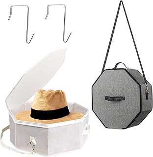 2 Pcs Large Cowboy Hat Box for Women and Men, Collapsible Hat Storage Box, Side Reinforced Hard Cowboy Hats Case Bag with 2 Door Hook for Travel Home (Grey/White)