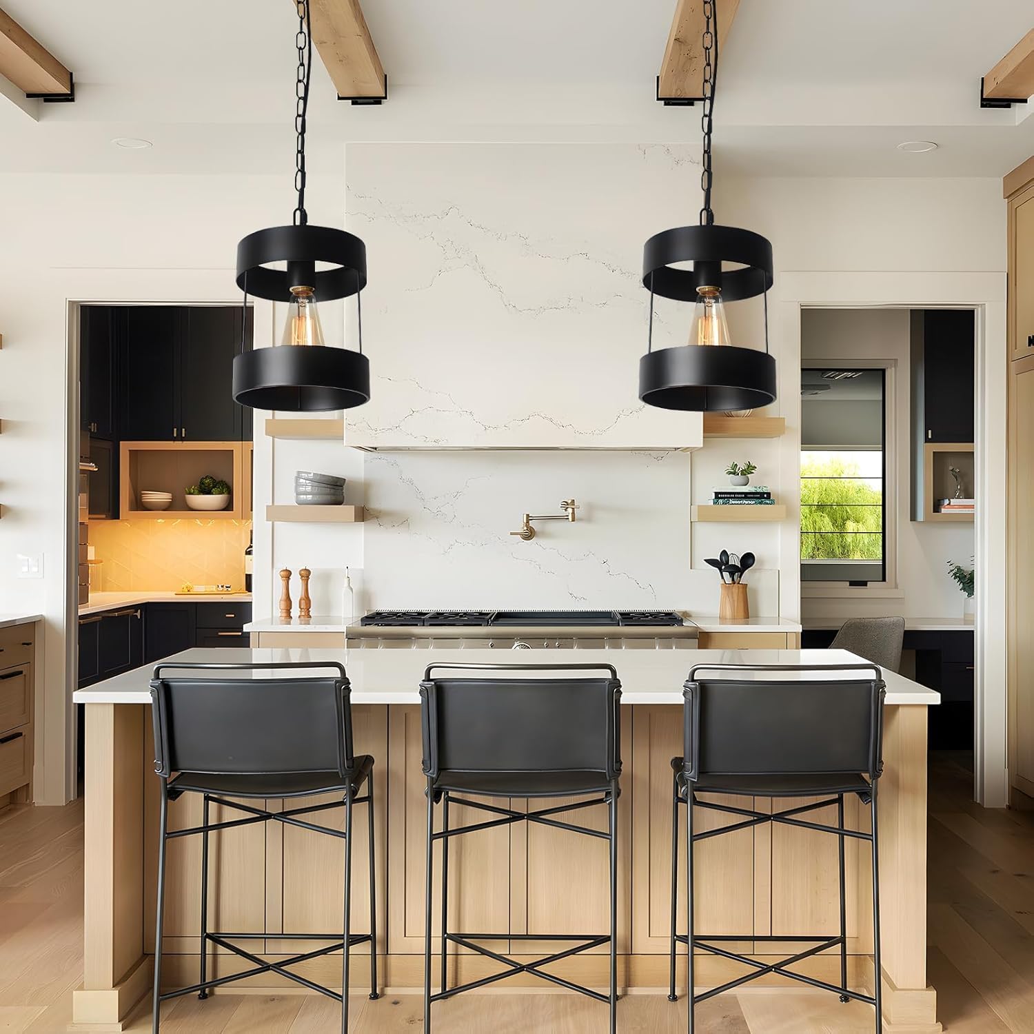 Shine Decor 1-Light Black Pendant Light, 71.26" Height Adjustable Kitchen Pendant Light Over Island, Metal Cylinder Pendant Light Fixture for Dining Room Bedrooms Bathroom Entryway