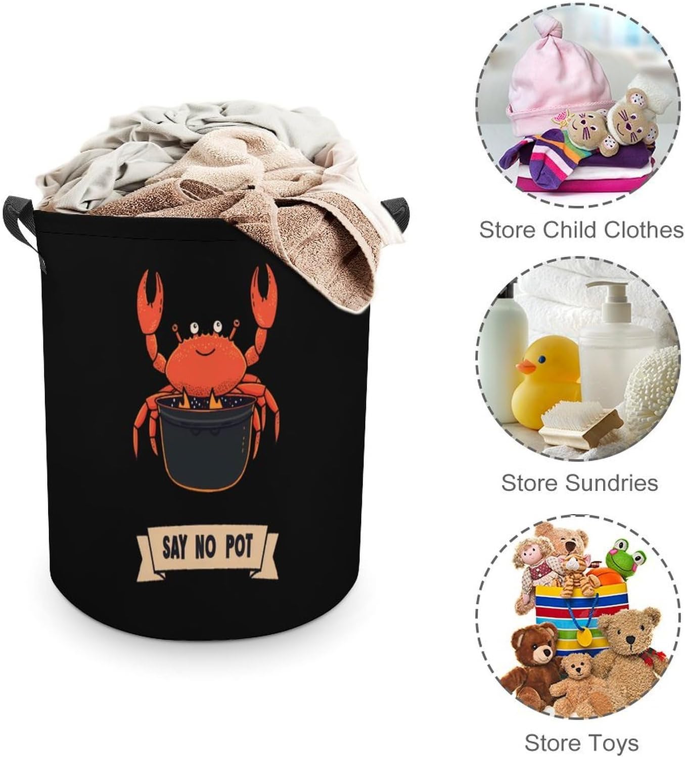 Say No To Pot Crab Novelty Collapsible Laundry Baskets Waterproof Clothes Hamper Storage Bins with Handles 13.8"x13.8"x17.3" 17.3"x17.3"x17.3"