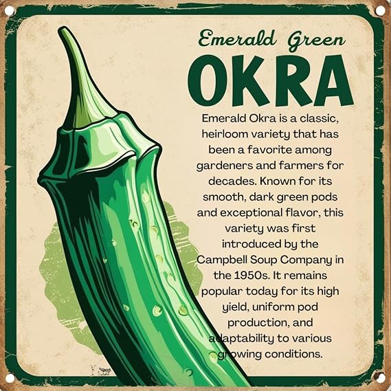 Brownie Brand Emerald Okra Seeds Heirloom, Non-GMO, High-Yield Variety, Smooth Dark Green Pods for Cooking, Frying, Pickling & Home Gardening Success (1 Ounce)