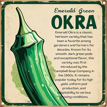 Brownie Brand Emerald Okra Seeds Heirloom, Non-GMO, High-Yield Variety, Smooth Dark Green Pods for Cooking, Frying, Pickling & Home Gardening Success (1 Ounce)