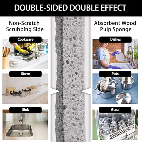 Miniatura 3 de POMNI Paquete de 24 esponjas para fregar antiarañazos, esponjas de cocina de doble cara para lavar platos y uso en la cocina