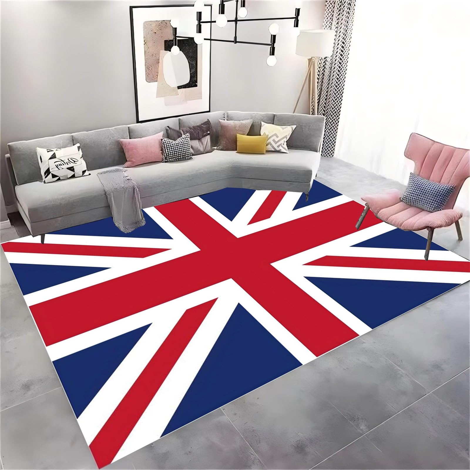 HONGXIU Vintage Union Jack Rug, 100x150cm Red/White/Blue Design Union Jack Rug, Low Pile, Non-Slip Washable, Easy To Maintain Durable Floor Mats, Suitable for Living Room, Bedroom, Office Decor
