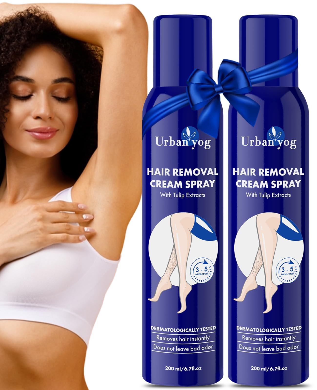 Urban yog Hair Removal Cream Spray for Women | Painless Body Hair Removal Spray for legs, hands, underarm & back (200 ml (pack of 2), Tulip (Blue))-image-47