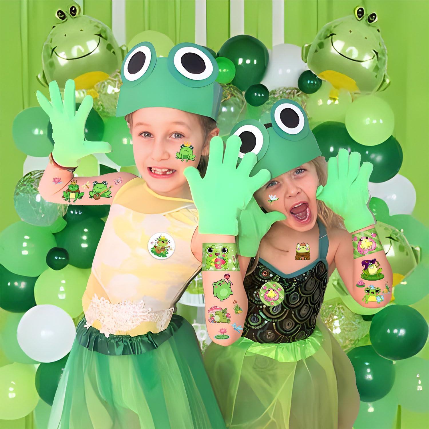 110 PCS Frog Party Favors, Frog Temporary Tattoos Slap Bracelets Keychains Stickers Badges Gift Bags for Frog Birthday Party Decorations Supplies Gifts for Classroom Rewards Baby Shower