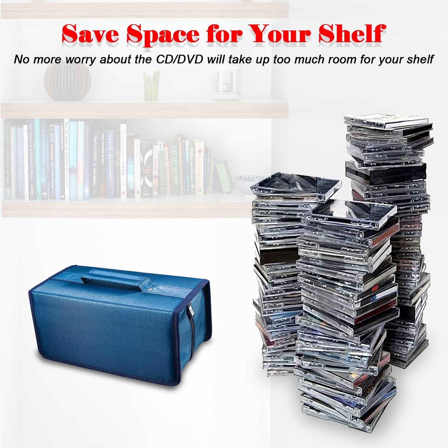 intendvision 160 Capacity CD DVD Case, Protective CD DVD Box Holder Portable Zipper Disc Storage Organizer Bag CD Binder for Car Home Office Travel (Blue)