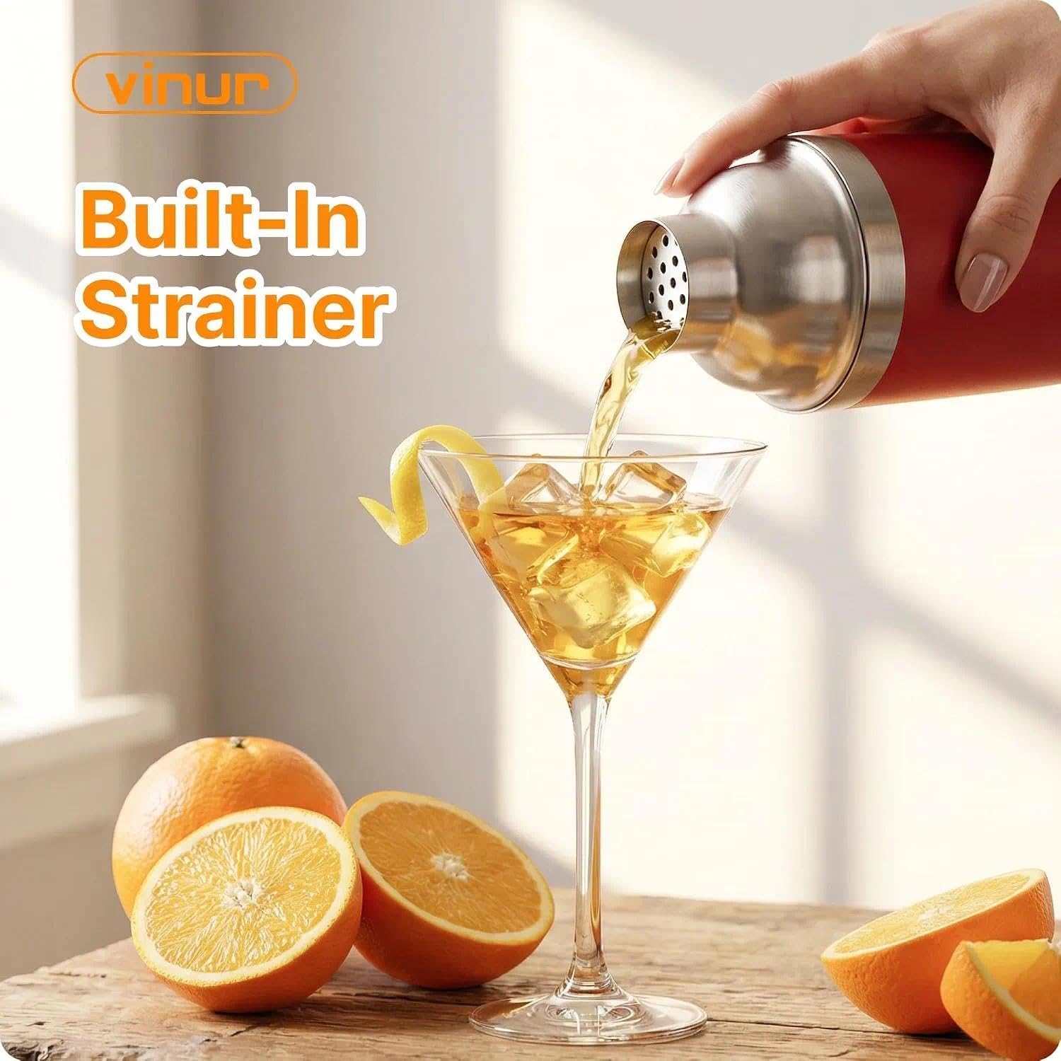 Martini Shaker-20 oz Insulated Shaker with Built-in Strainer & Jigger Lid image 2