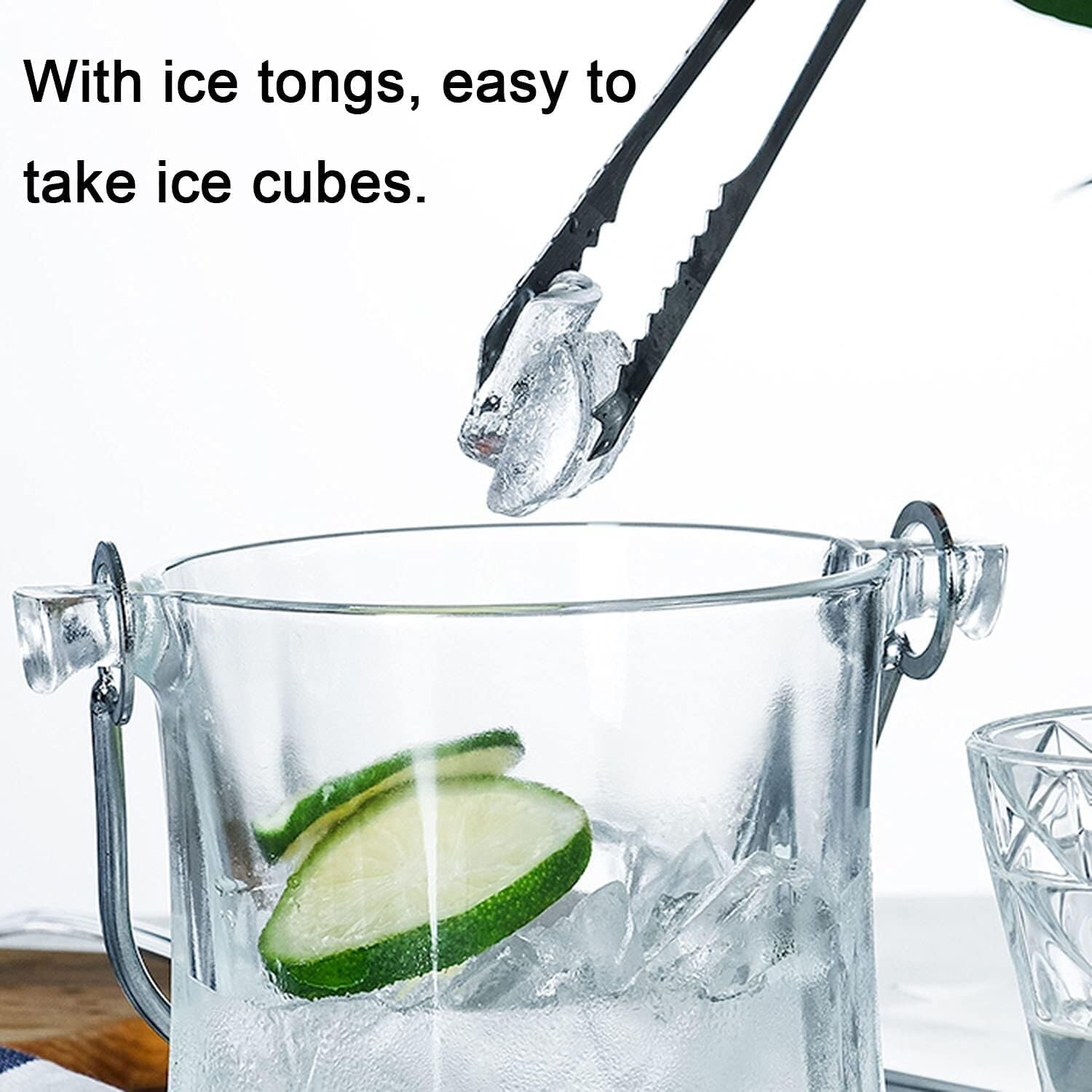 Glass Ice Bucket with Handle Tongs, Crystal Clear Drink Cooler for Home Bar, Parties, Gifts (Transparent)