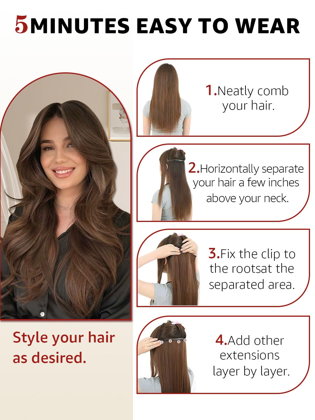 Clip in Hair Extensions Real Human Hair Double Weft Balayage Color Walnut Brown To Ash Brown And Golden Blonde,Clip in Hair Extensions,14 Inch 100g,6pcs Per Set With 18 Clips（#3/8/22,14")