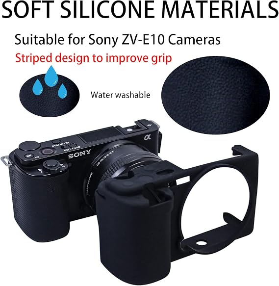 Easy Hood ZV-E10 Camera Case, Soft Silicone Rubber Protective Cover Skin for Sony ZV-E10 ZVE10 Digital Camera, Slim Fit Body Skin DSLR Camera Sleeve Protection (Black)