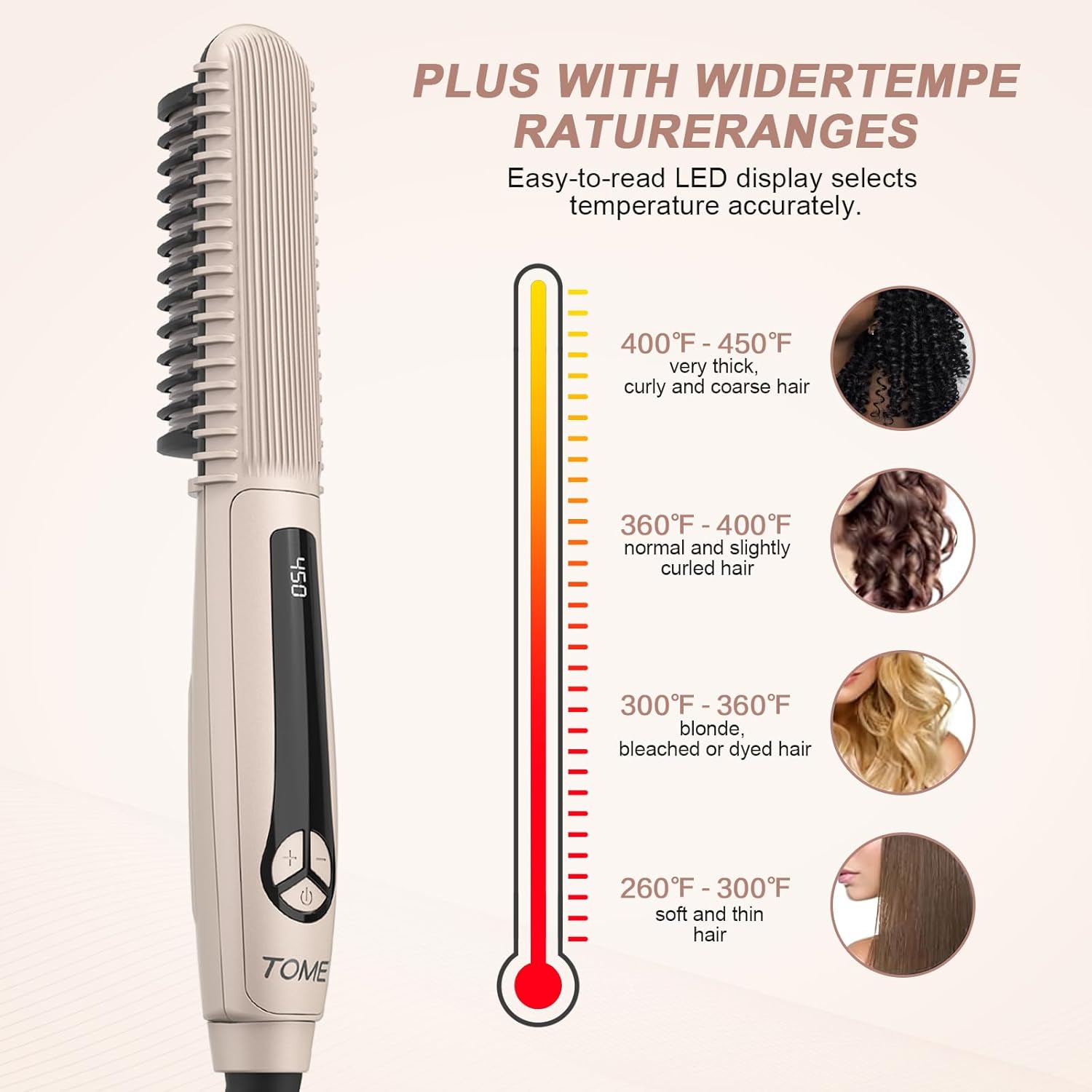 Hair Straightener Brush Ceramic Negative Ionic Hair Straightener Comb with 16 Temperature Settings & LED Screen,Straightening Brush for Women Fast Heating & Anti-Scald, Professional Hairstyle Tools - Image 2