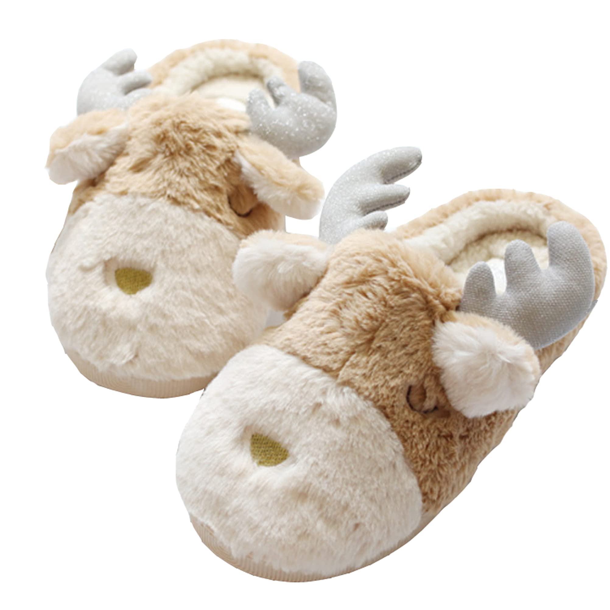HengQiu Men's and women's fall/winter memory foam plush slippers, indoor/outdoor animal elk warm cotton shoes