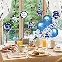 Vista 387 de Juego de decoraciones para fiesta de cumpleaños número 16, serpentinas moradas con soporte de globo de mesa morado, decoraciones de fiesta