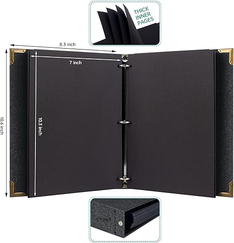Miniatura 3 de AIOR Álbum de fotos de 60 páginas, kit de álbum de fotos de álbum de recortes de bricolaje, 3 anillos de papel negro extraíble, álbum de recortes de