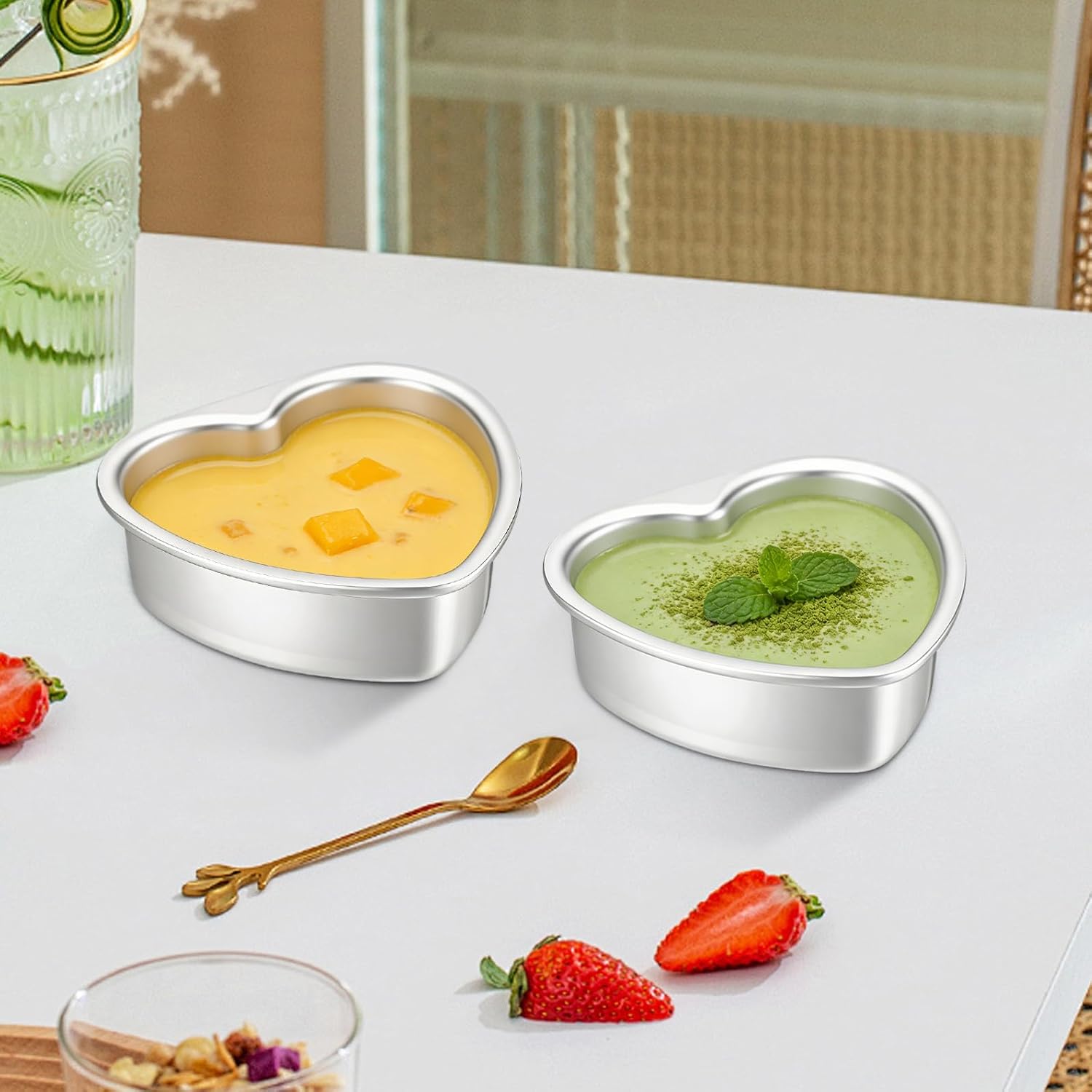 Heart-shaped Cake Molds Non-stick Baking Pans 2-piece Set Aluminum Alloy Easy to Use for Home Bakery