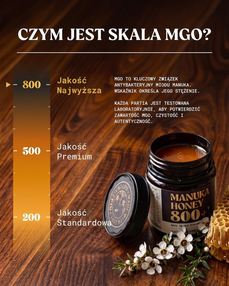 NaturalePiù Miód Manuka 800+ MGO 250g, jednokwiatowy i naturalny