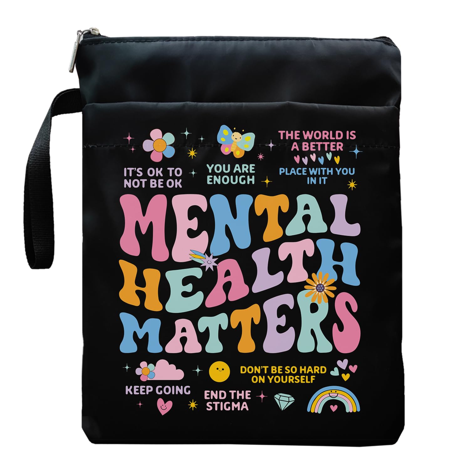 Maydvdv Mental Health Matters Book Sleeve, Book Covers for Paperbacks, Book Sleeve with Zipper, Book Lover Gifts, Bookish Gift Book Pouch for Girl