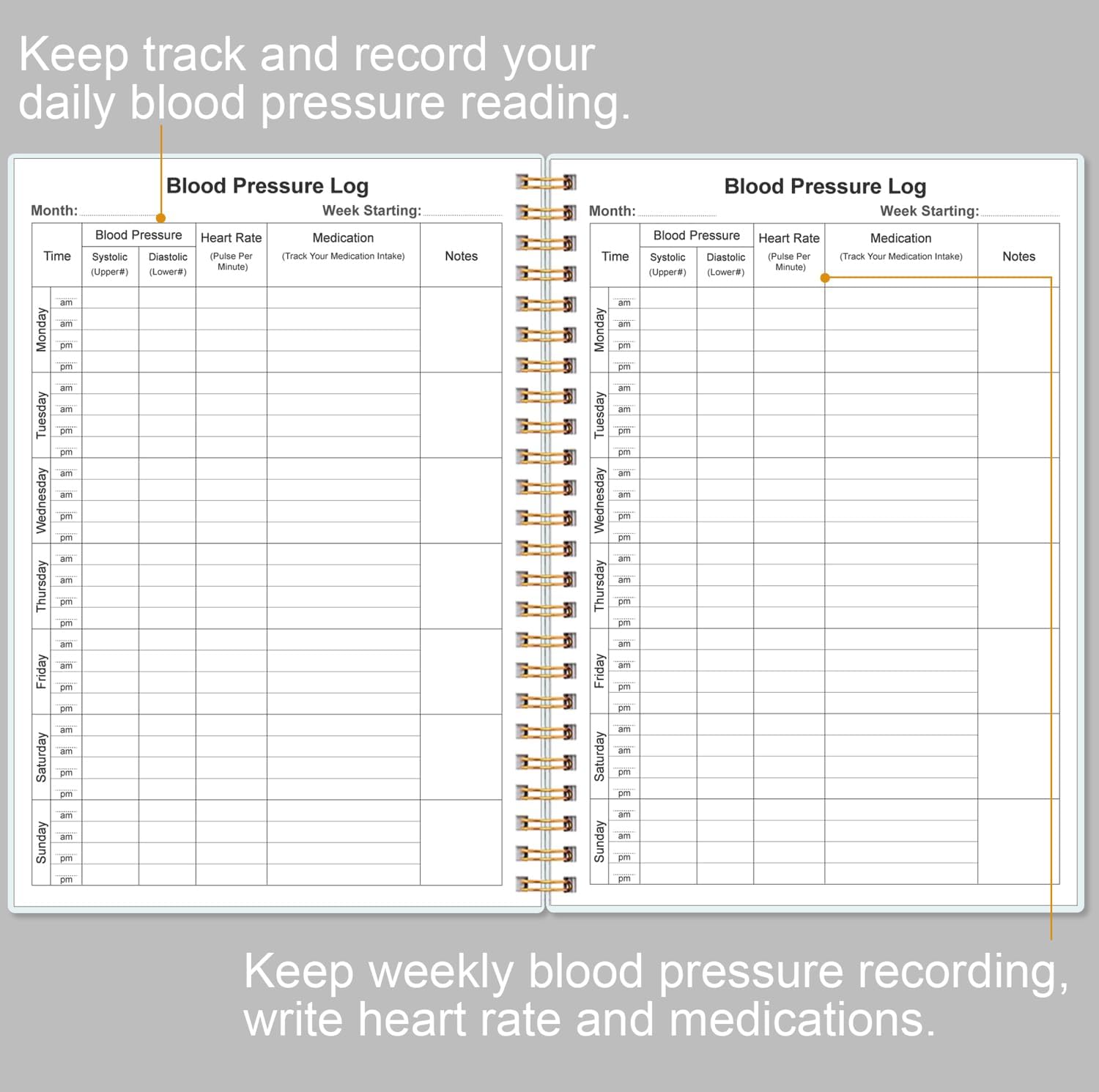 Blood Pressure Log Book - Tracker & Monitor Your Daily Blood Pressure, Heart Rate Readings at Home, 5.8" x 8.5", Black - Image 3