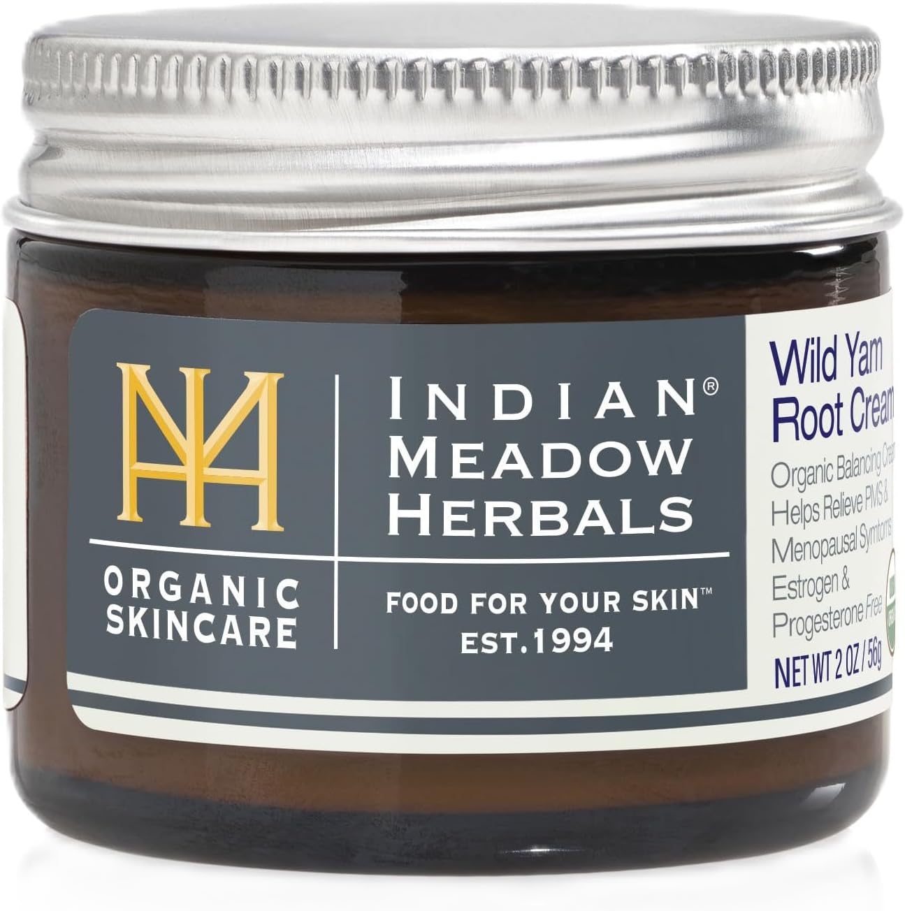 Indian Meadow Herbals Wild Yam Root Cream (2oz) - USDA Certified Organic Balancing Cream for PMS & Menopause Relief - Estrogen & Progesterone-Free. Woman-owned & Operated Since 1994.