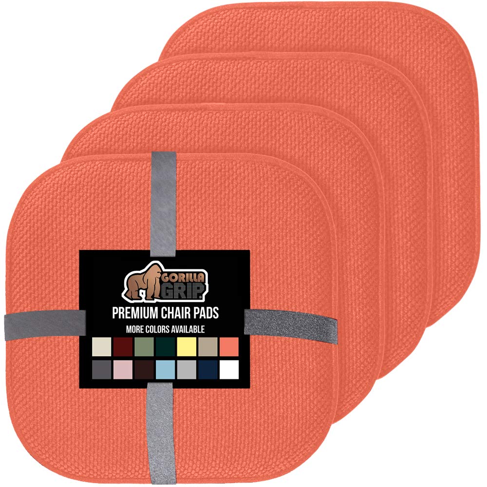 Gorilla Grip Memory Foam Chair Cushions, Slip Resistant, Thick and Comfortable Seat Cushion Pads, Durable Soft Pain Relief Pad for Office Desk, Dining Table, Kitchen Chairs, Set of 4, 16x16, Coral