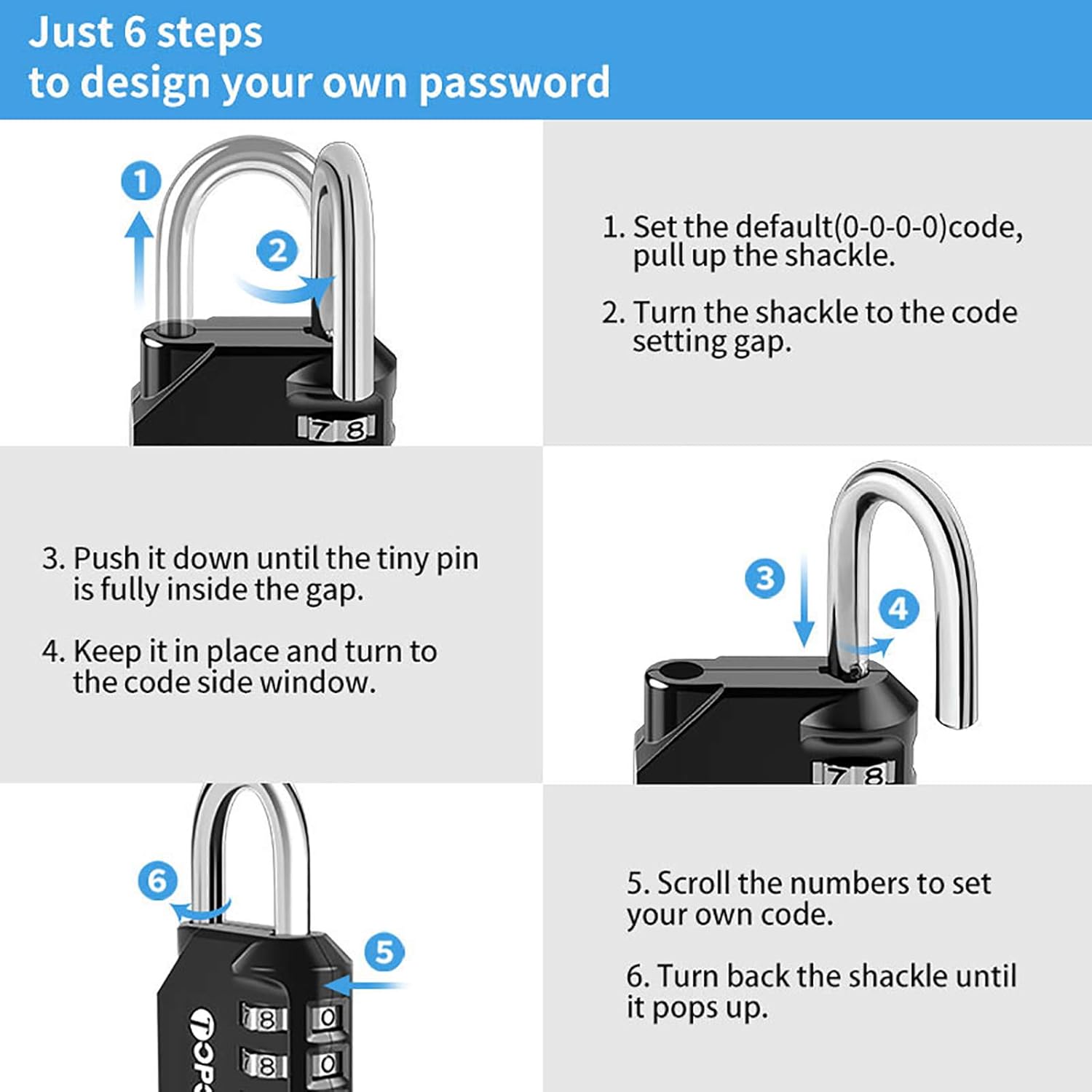 TOPOM Combination Lock 4 Digit Outdoor Waterproof Padlock for School Gym Sports Locker, Gate, Fence, Toolbox, Hasp Storage (Black, Pack of 2) - - 