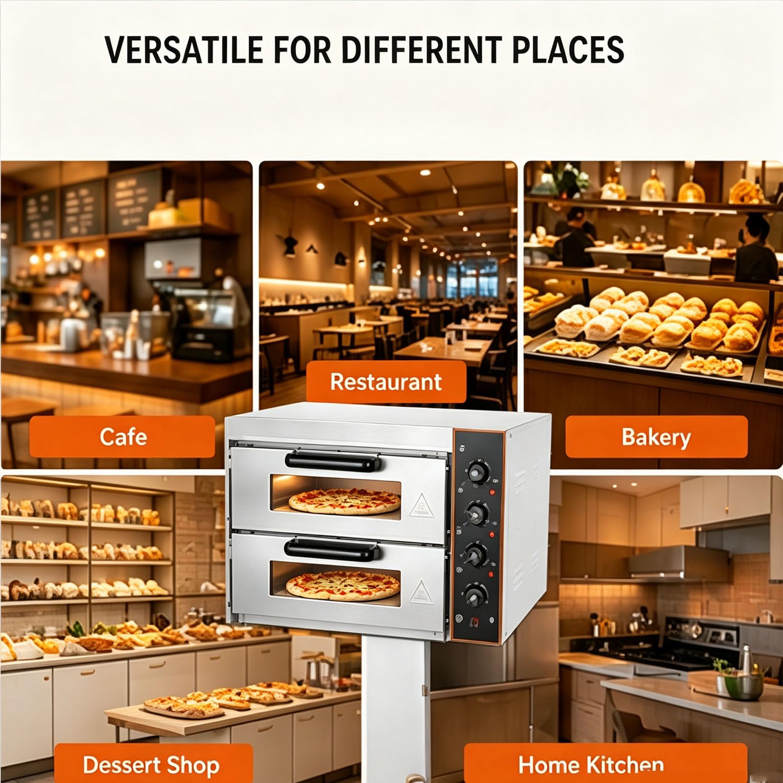Forno per Pizza Professionale da 3000 W, Forno Elettrico A Doppio Piano in Acciaio Inox per Panetteria, Controllo Indipendente della Temperatura per Ogni Strato 50-350℃, Ideale per Pizza