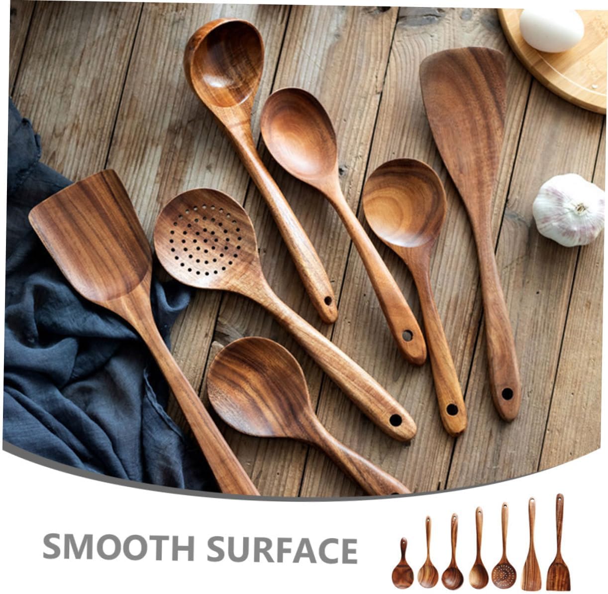 1Set Wooden Utensil Multi Function Non Stick Cooking Spoons with Hanging for for Home Cafes Tea Houses and Restaurants