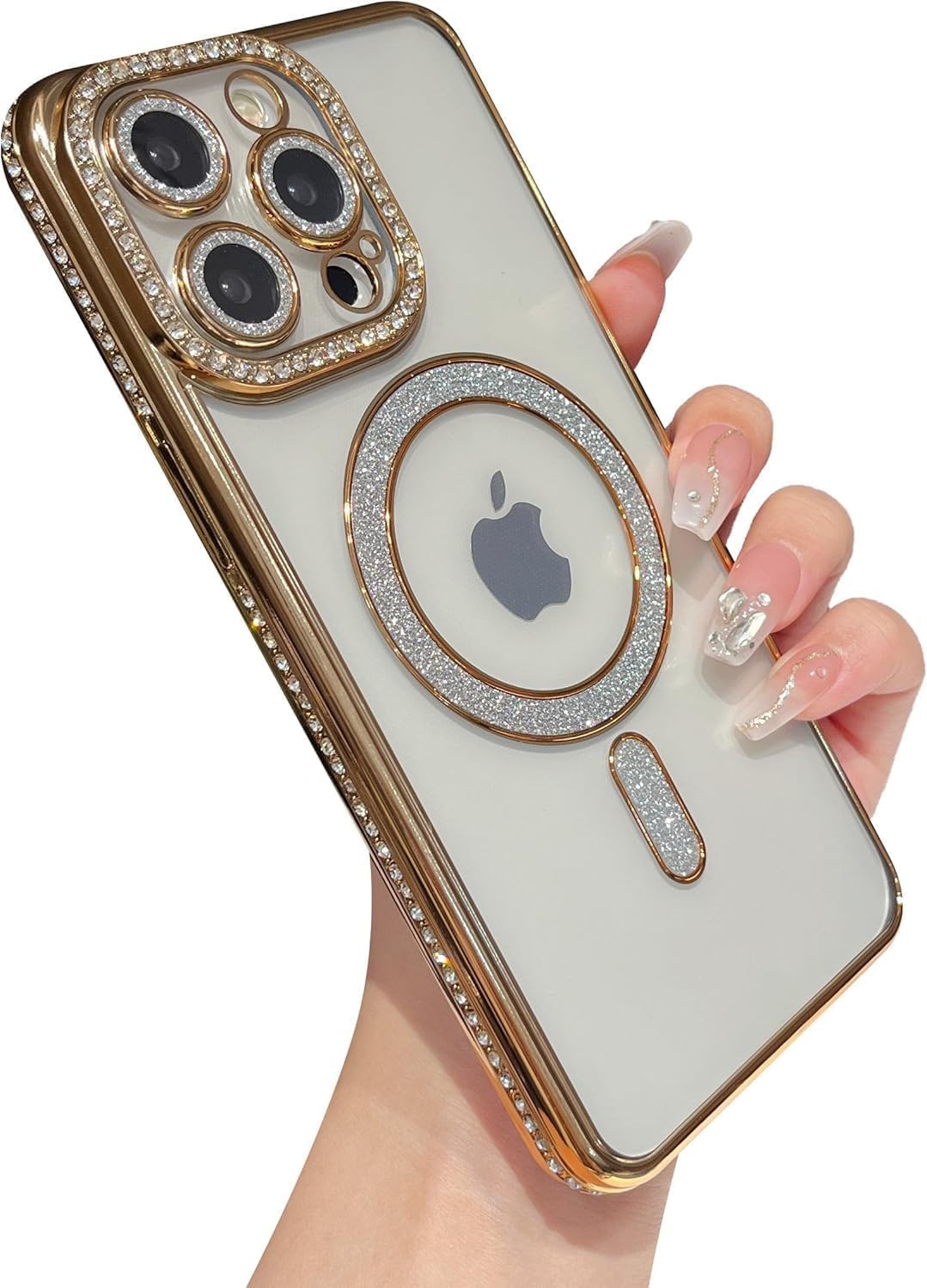 Soomio Clear Magnetic Diamond Glitter Case for iPhone 16 Pro Case with Full Camera Protection Rhinestone Luxury Plating Bling Transparent Shockproof for Magsaf Women Girls Cute Cover (Gold) (B0DHHBSQ5K) Amazon Price History, Amazon Price Tracker