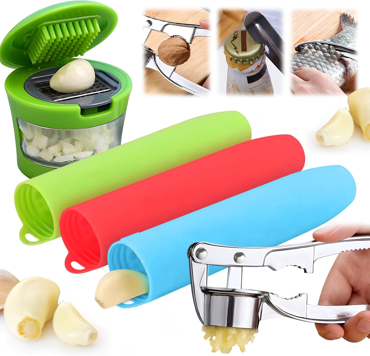 5 pieces set Silicone garlic peeler 4 in 1 Stainless steel