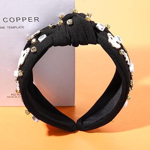 Miniatura 3 de Diadema de Halloween para mujer, diadema anudada de perlas de cristal, con cuentas, calabaza, caramelo, maíz, adornada, diadema con nudo superior,