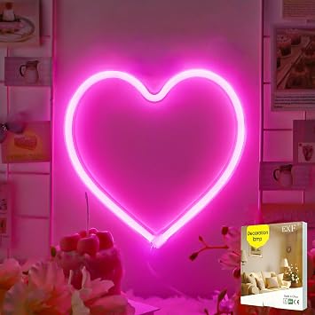 EXF Pink Heart Neon Sign Battery Operated or USB Powered LED Heart Light | LED Heart Neon Lamp for Valentines Day Wedding Proposal Mothers Day Dorm Bedroom Decor, Gifts for Mom Wife Girfriend Girls