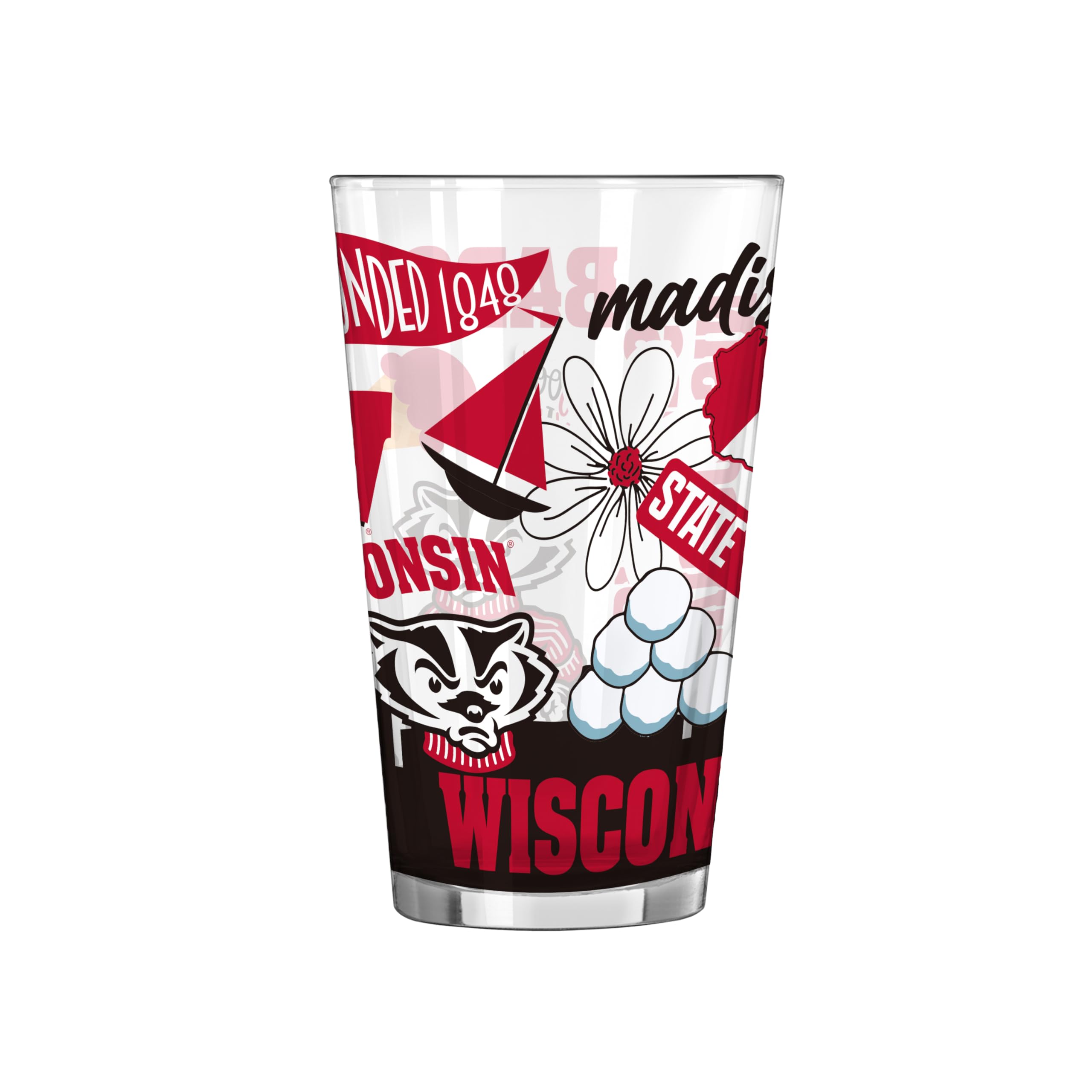 Logo Brands NCAA 16 oz Pint Glass - Durable Glass With Bold Team Color– Chip-Resistant Rim Drinkware For Fans, Tailgates, Home Bars &amp; Everyday Use