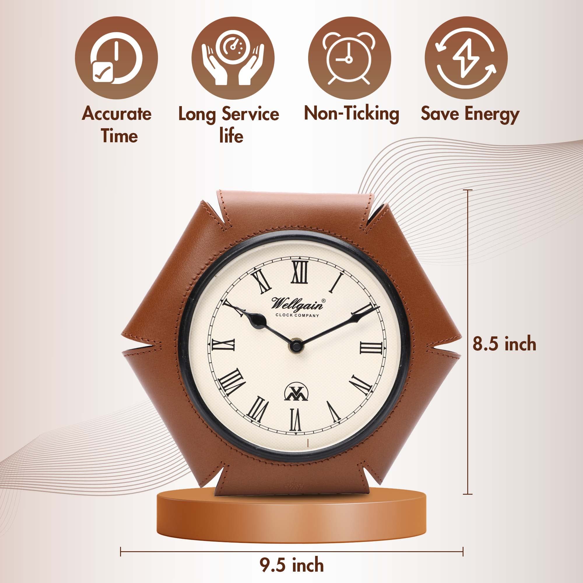 Kinton Crafts Premium Leather Wall Clock, Silent Non-Ticking