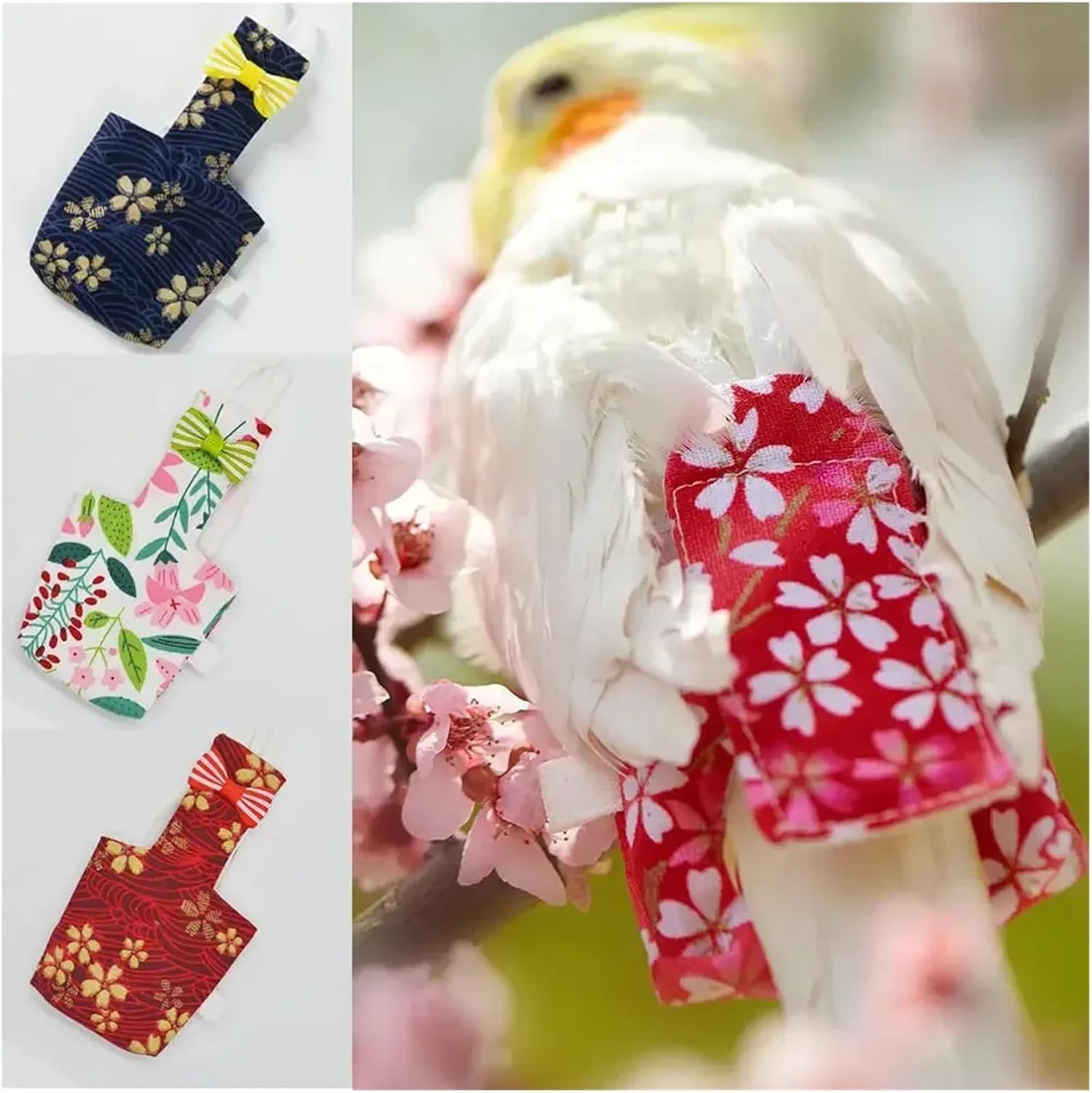 Bird Diaper, Parrot Clothes Diapers Feces Pocket Pet Bird Cute Bowtie Lace Strap Washable Light Flight Birds Supplies(Dark Pink,Small)