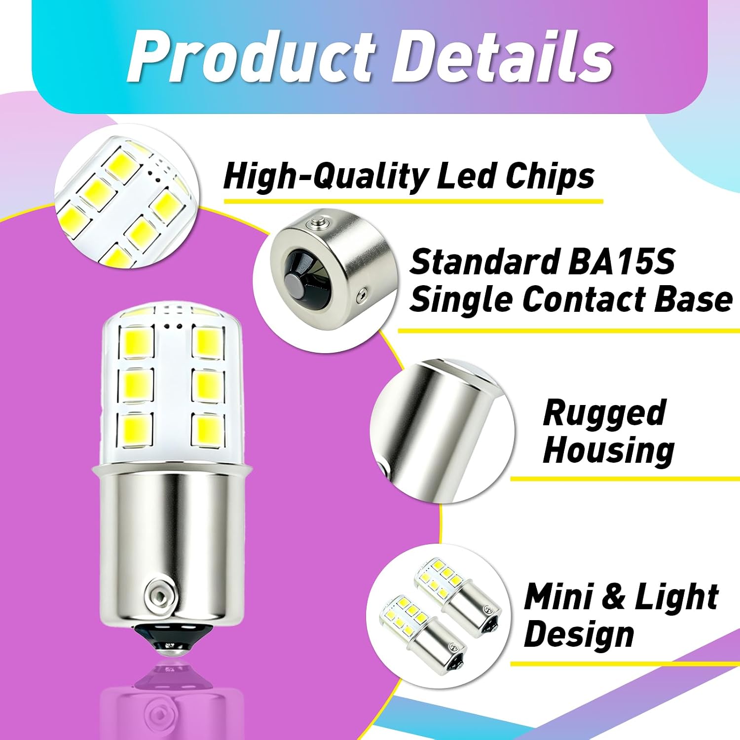 6-Pack BA15S 3W LED Bulbs, 12-24V AC/DC Single Contact Bayonet Light