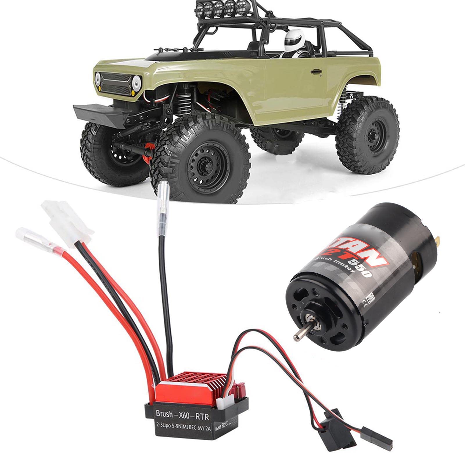 Dilwe Motore Spazzolato ESC RC, regolatore di velocità elettronico Spazzolato 360A + 550 Motore Spazzolato 1:10 Pezzo di Ricambio per aggiornamento Auto RC(12t)