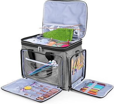 LUXJA Portable Yarn Knitting Storage Tote Bag,Gray