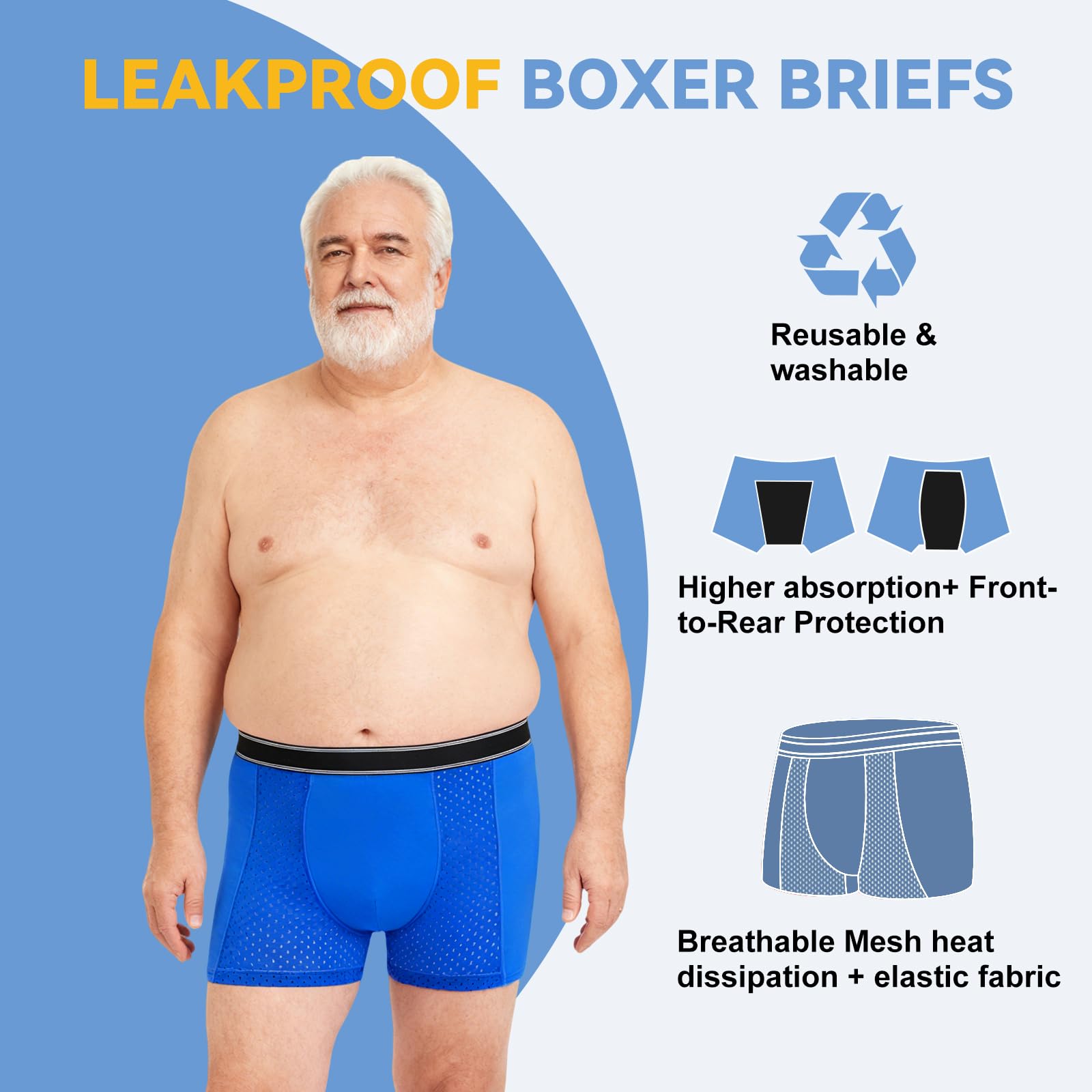 Pack de 3 Boxers para Incontinencia Hombre 200 ml Absorción Algodón Suave Transpirable Antifugas Lavables Reutilizables Calzoncillos (Talla L)