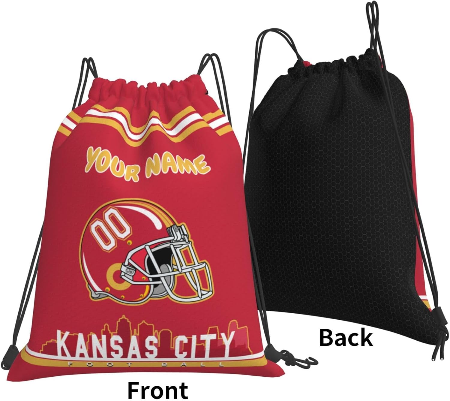Kansas City Drawstring Backpack，Custom Sports Fans Drawstring Bag With Name And Number Personalized Gym Bags Gift For Men Women 14" X 16" - Image 4