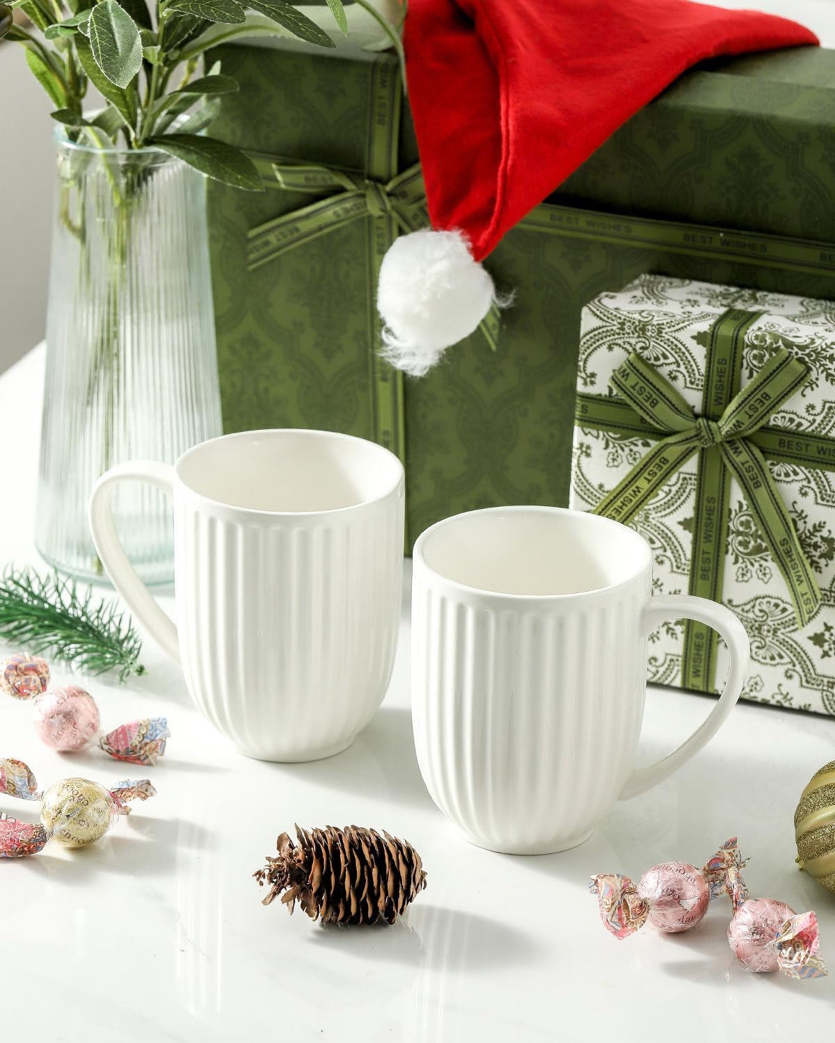 HASENSE Ceramic Coffee Mugs Set of 6, 16 Oz Large Ribbed Coffee Cups with Big Handle, Unique Modern Style White Latte Mugs for Tea,Cocoa,Milk,Cappuccino, Microwave & Dishwasher Safe - Image 7