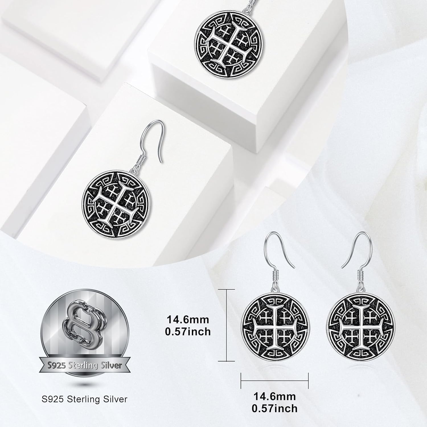 Jerusalem Cross Earrings 925 Sterling Silver Crusaders Jerusalem Cross Dangle Earrings Crusaders Jewelry for Women