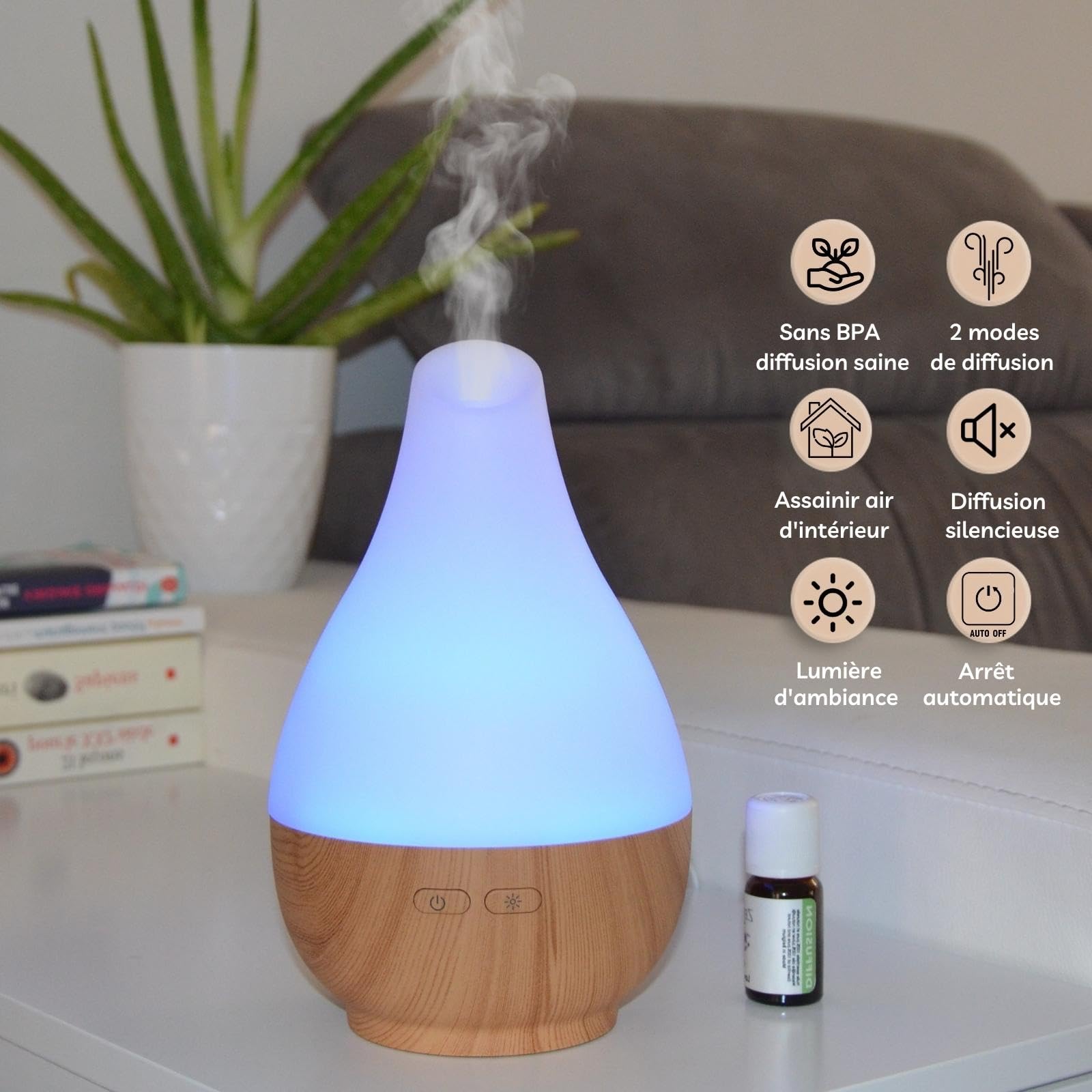 Zen'arôme Julia dyfuzor olejków eterycznych, ultradźwiękowy, do aromaterapii, zimna, domowy dyfuzor elektryczny, nawilżacz powietrza, kolorowe oświetlenie LED, automatyczne i ciche zatrzymanie