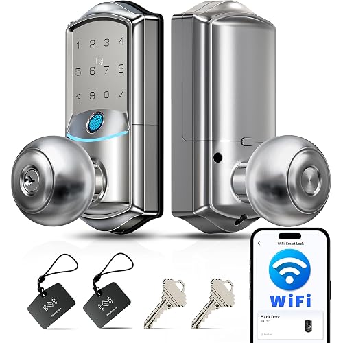 Veise VE028 WiFi Fingerprint Smart Door Lock with Knob Handle, Satin Nickel
