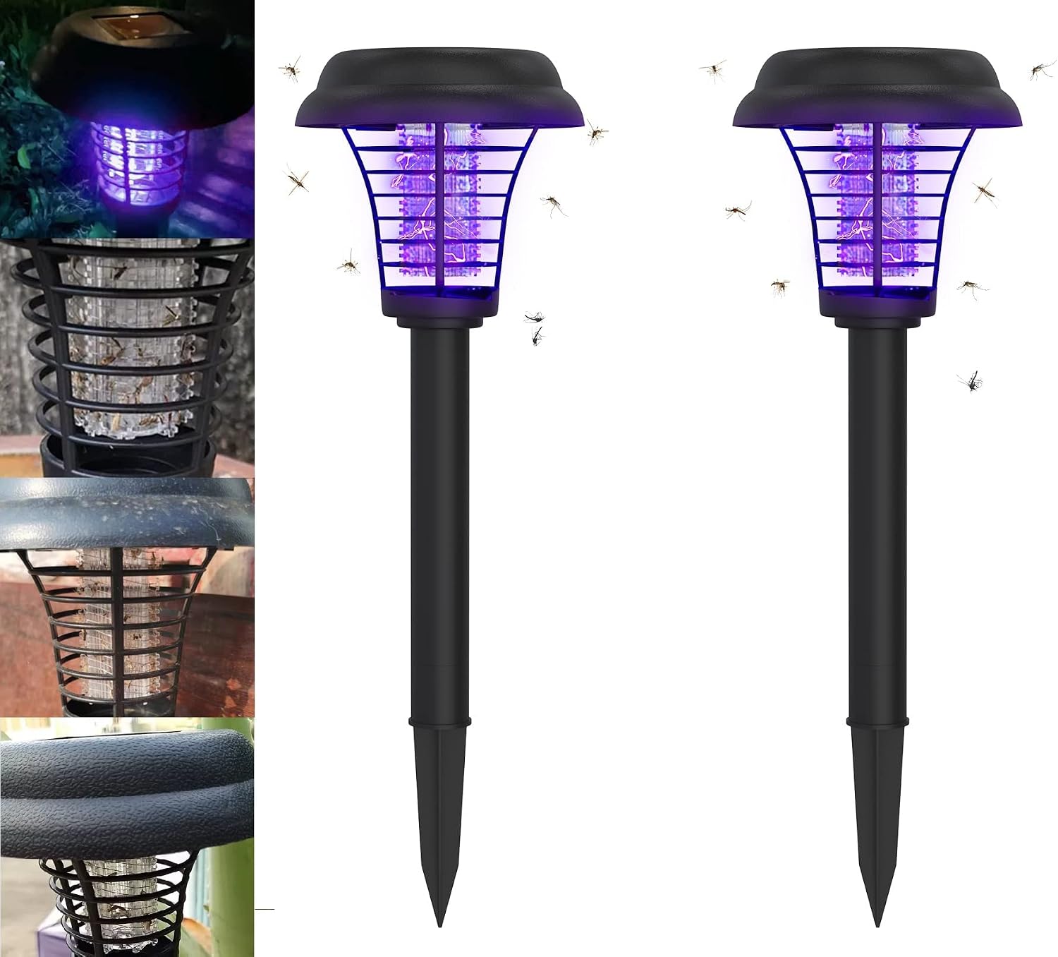 2 Pcs Solar Bug Zapper Outdoor Waterproof LED Solar Mosquito Zapper Outdoor Solar Powered Mosquito Killer Light Lamp for Indoor and Outdoor Use