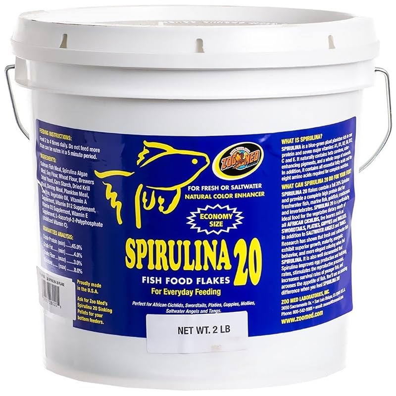 Alimento em Flocos com Spirulina para Peixes Zoo Med Spirulina 20, 908 g