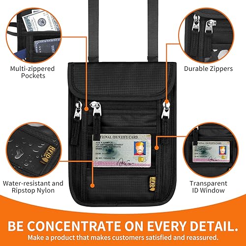 Miniatura 6 de Cartera de cuello para viajes, bolsa de cuello para pasaporte para hombres y mujeres con correa ajustable para el cuello y bloqueo RFID