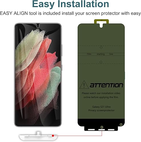 Miniatura 5 de LYWHL Paquete de 2+2 Protector de pantalla de privacidad para Samsung Galaxy S21 Ultra compatible con identificación de huellas dactilares