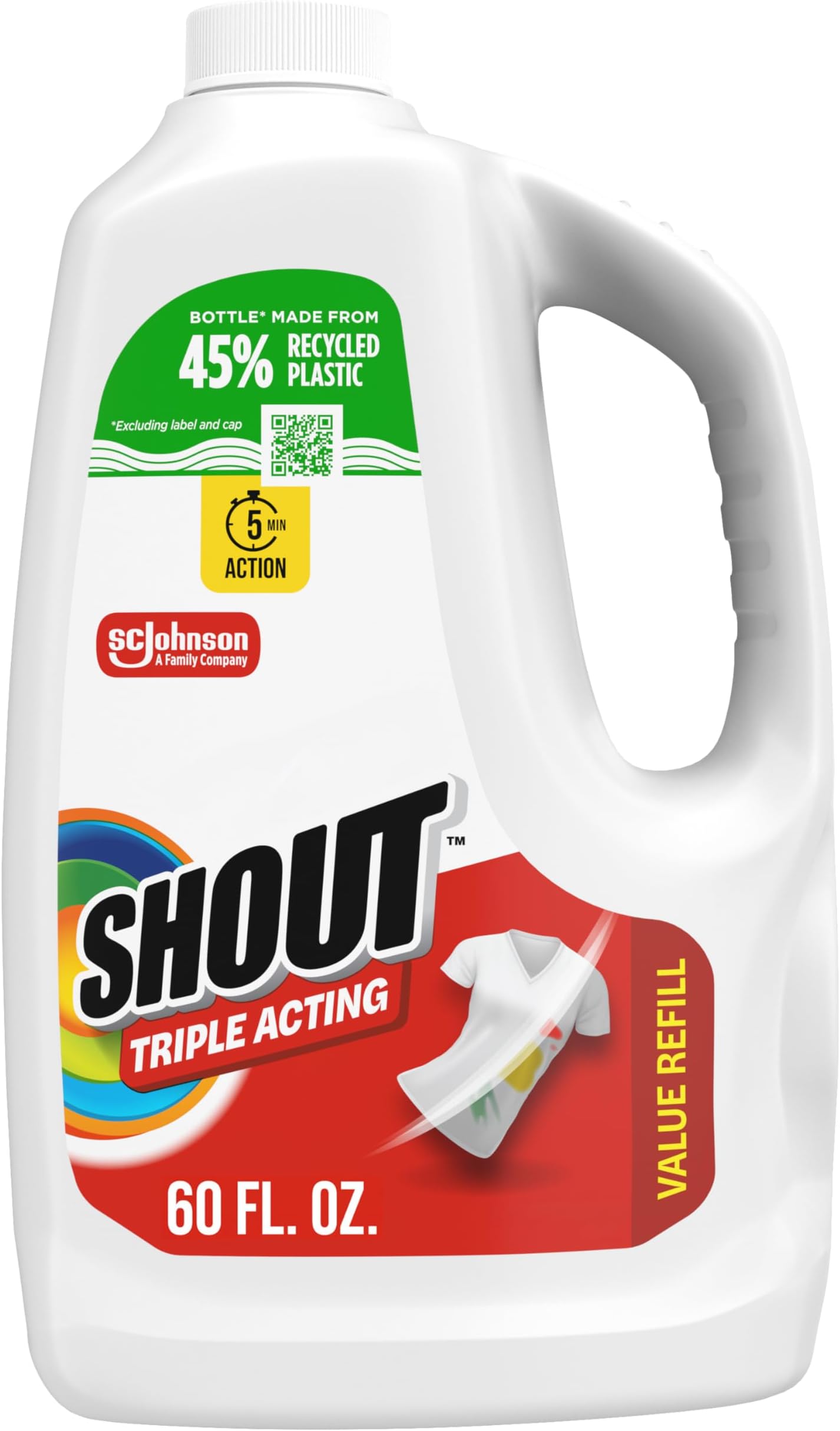 Shout Active Enzyme Laundry Stain Remover Spray for Clothes, Triple-Acting Formula Clings, Penetrates, and Lifts Tough & Everyday Stains - Prewash Refill 60oz (1.7L)