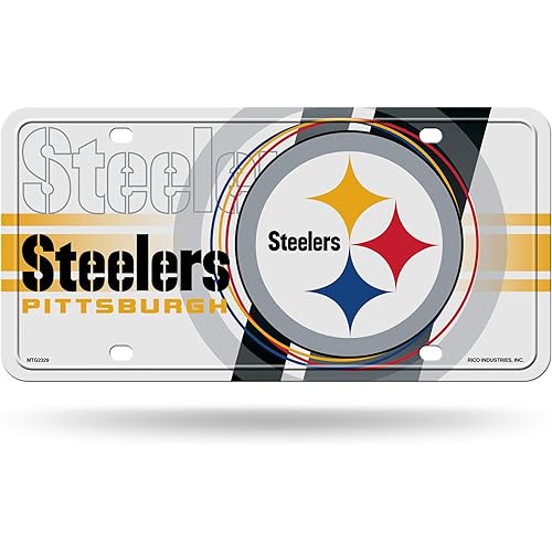 Rico Industries NFL Football Pittsburgh Steelers Metal Auto Tag 6" x 12" - Great for Truck/Car/SUV